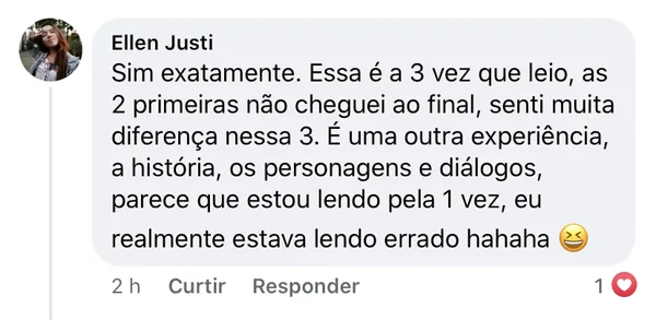 Ellen: terceira vez que leio, nas duas primeiras não cheguei ao final