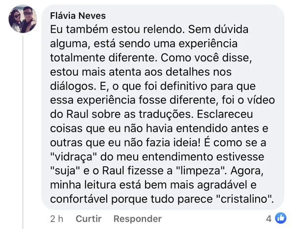 Flávia: a aula limpou a vidraça do meu entendimento