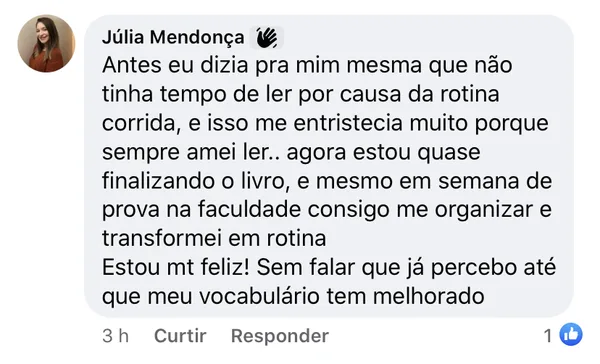 Júlia: dizia que não tinha tempo, agora leio até em semana de prova